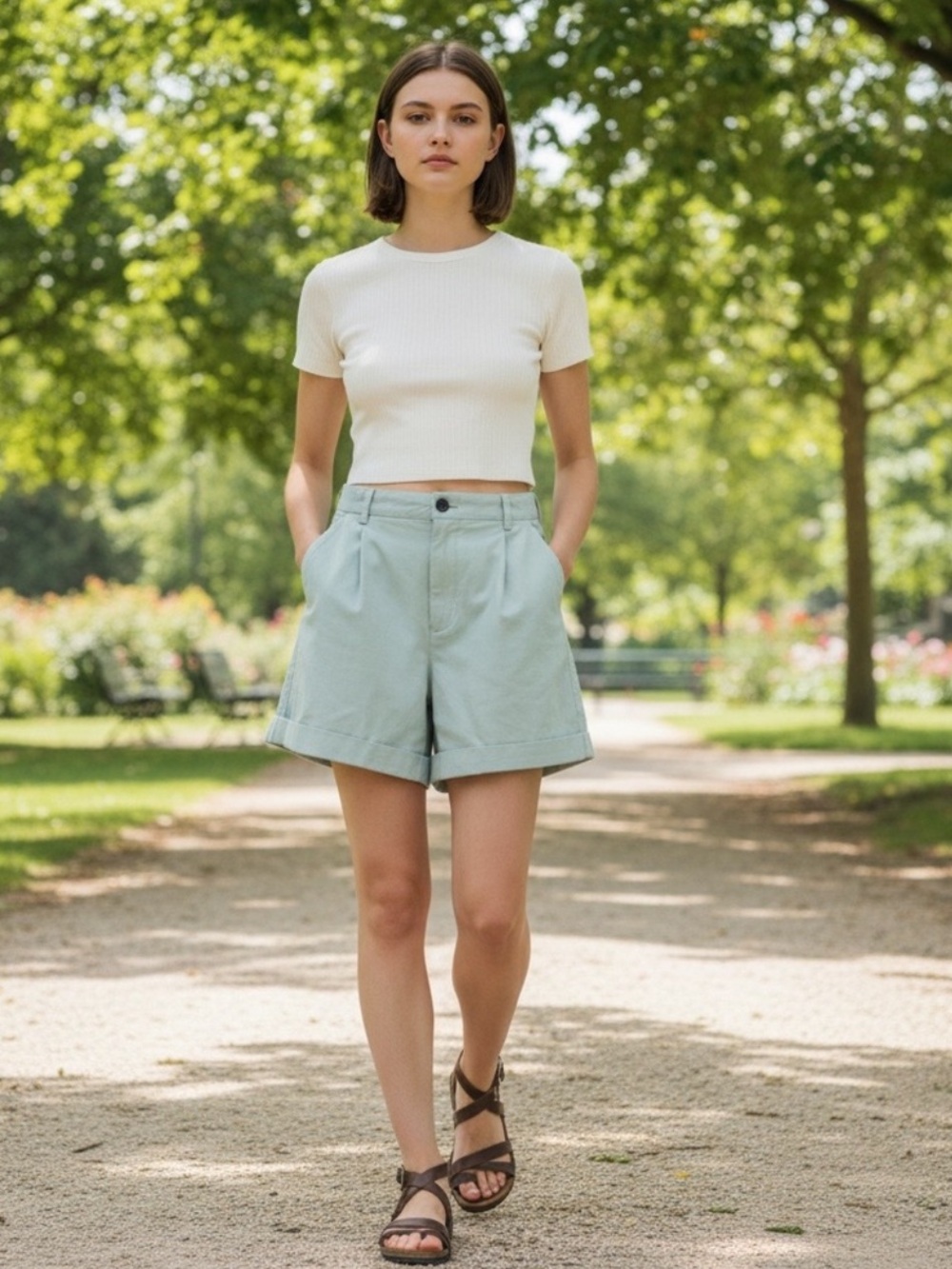 Everlane The Tourist Short, High Waist, Pleated, Rolled Cuffs~Ice Blue~Size 6